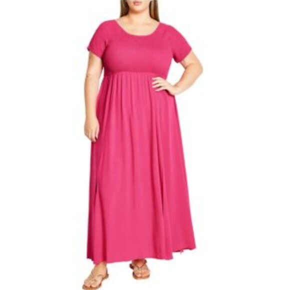 City Chic Caelynn Maxi Dress 14 Pink Double Split Smocked Top Excellent - Picture 1 of 12